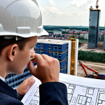 **

A construction site in Poland. Focus on a young engineer actively participating, asking questions, and observing experienced workers. Depict the dynamic between theoretical knowledge and practical application, showcasing blueprints, hard hats, and modern construction technology. The setting should be a typical Polish cityscape in the background.

**